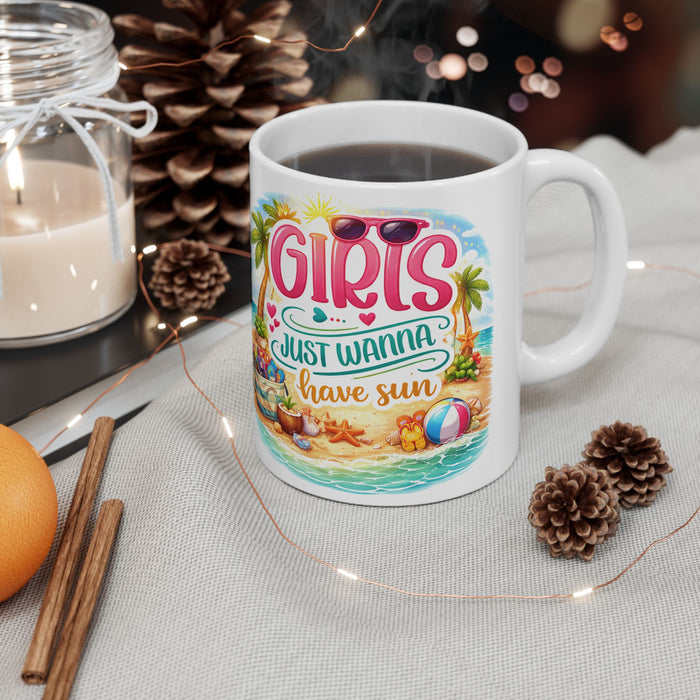 Girls Just Wanna Have Sun Mug  Summer Beach Lover Gift Tropical Coffee Cup