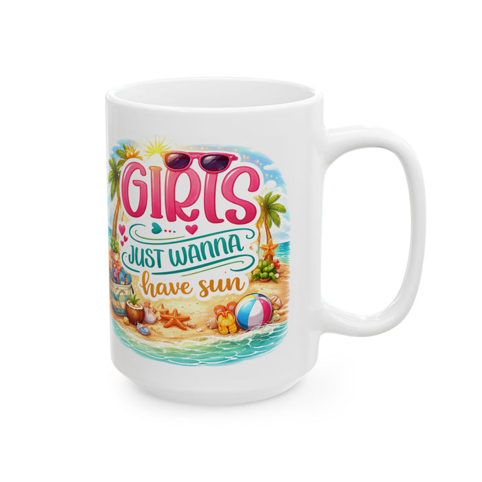 Girls Just Wanna Have Sun Mug  Summer Beach Lover Gift Tropical Coffee Cup