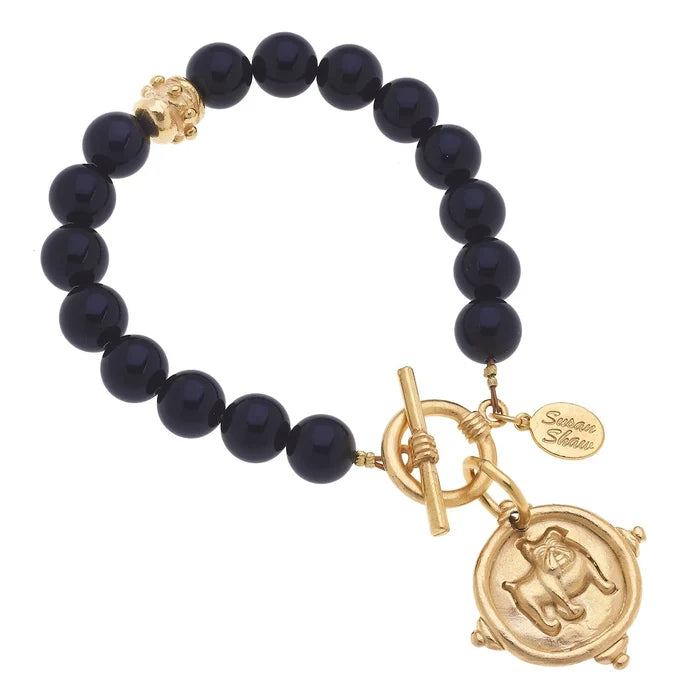 Gold On Black Onyx Beads Bracelet