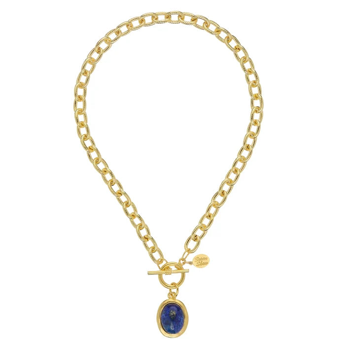 Gold Oval & Blue Lapis Stone Toggle Necklace
