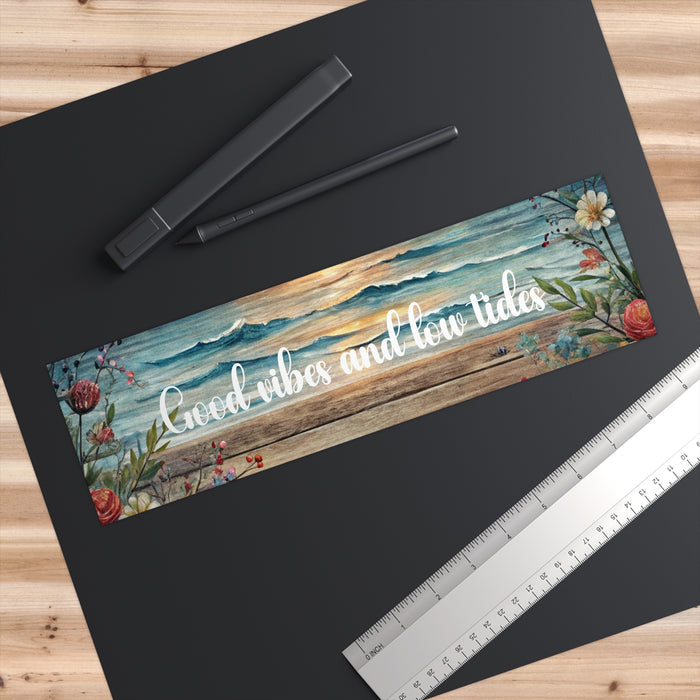 Good Vibes and Low Tides Bumper Sticker – Beach Coastal Car Decal Tropical Gift
