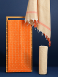 Graceful Khadi Cotton Handcrafted Orange Suit (T+B+D)