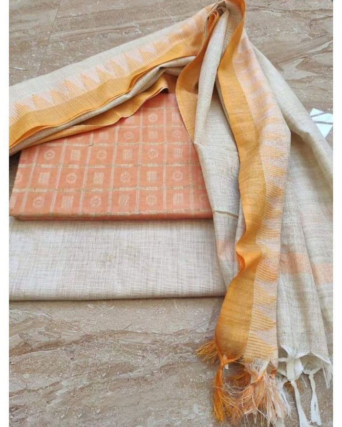 Graceful Khadi Cotton Handcrafted Orange Suit (T+B+D)
