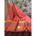 Pure Eri Silk Orange Saree with Running Blouse-Indiehaat