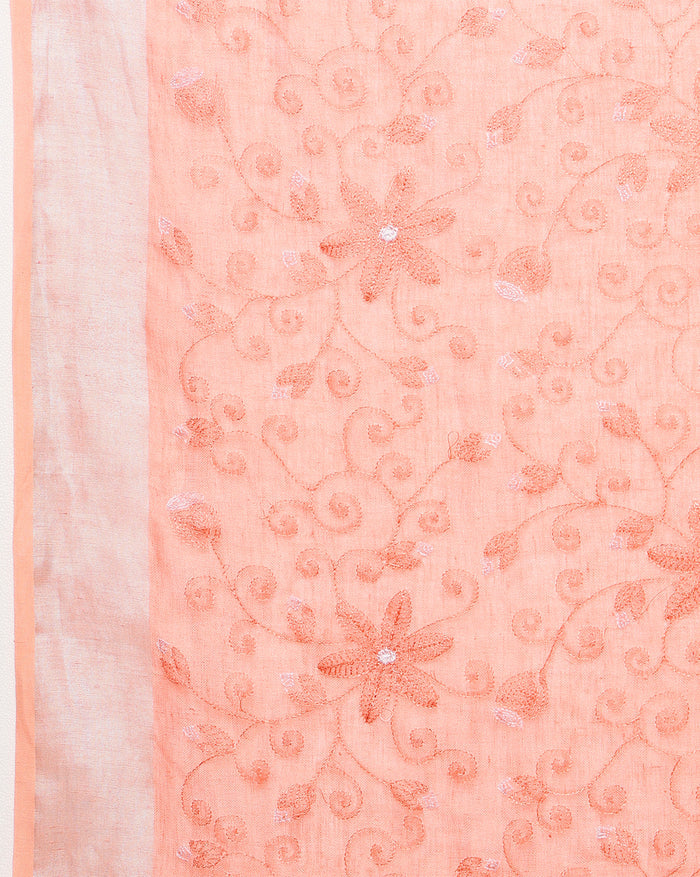 Graceful Pure Linen Embroidered Handloom Orange Saree