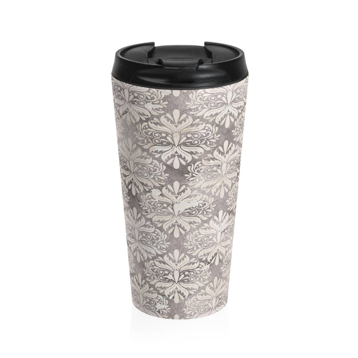 Grey Flower Stainless Steel Travel Mug 15 oz
