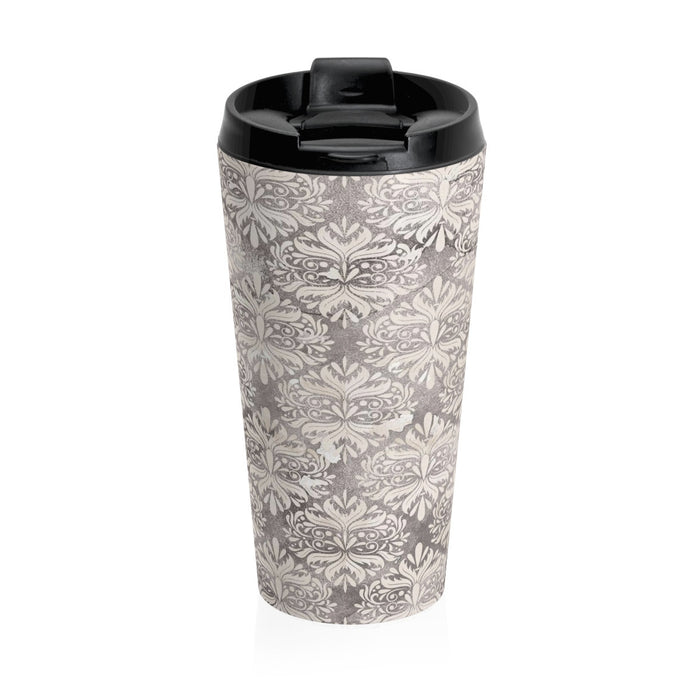 Grey Flower Stainless Steel Travel Mug 15 oz