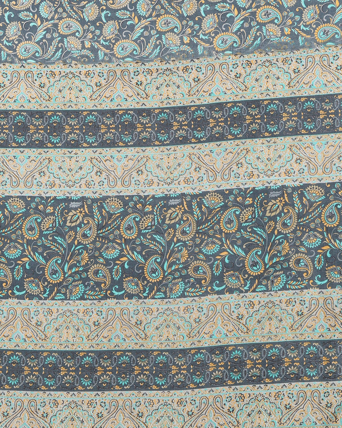Indiehaat | Kashmiri Silk Printed Saree Dark Grey & Teal