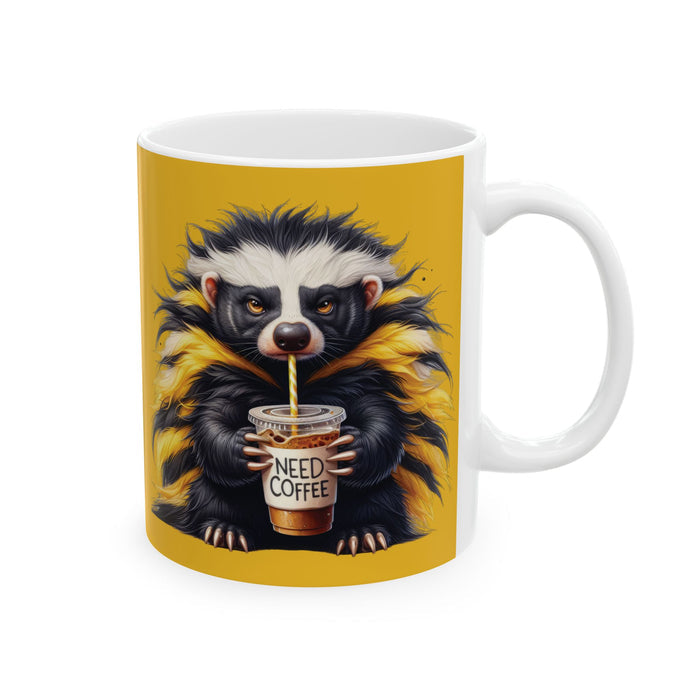 Grumpy Badger Coffee Mug – Funny Woodland Animal Cup | Need Coffee Morning Gift