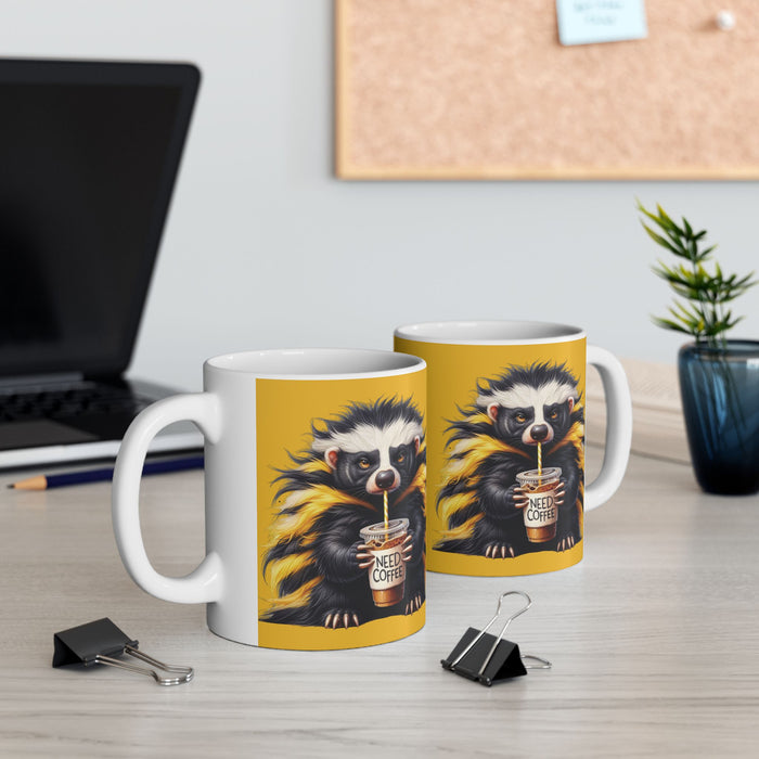 Grumpy Badger Coffee Mug – Funny Woodland Animal Cup | Need Coffee Morning Gift
