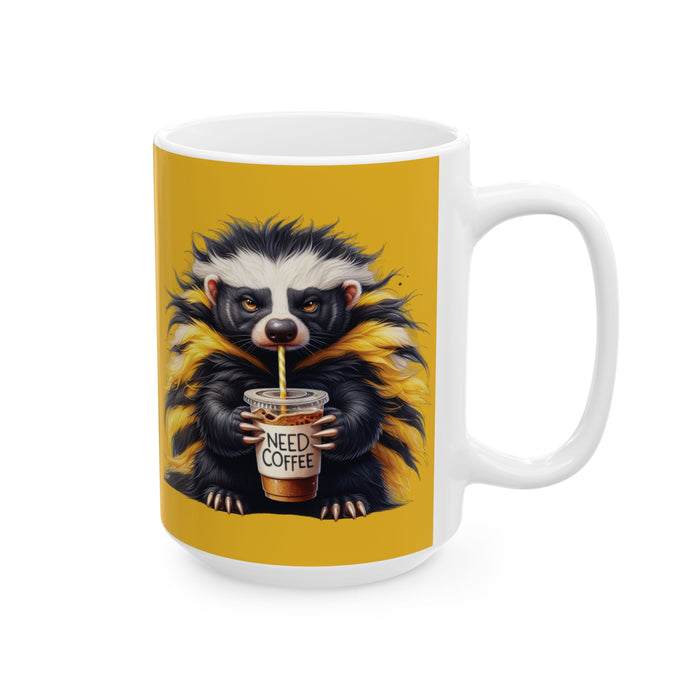 Grumpy Badger Coffee Mug – Funny Woodland Animal Cup | Need Coffee Morning Gift