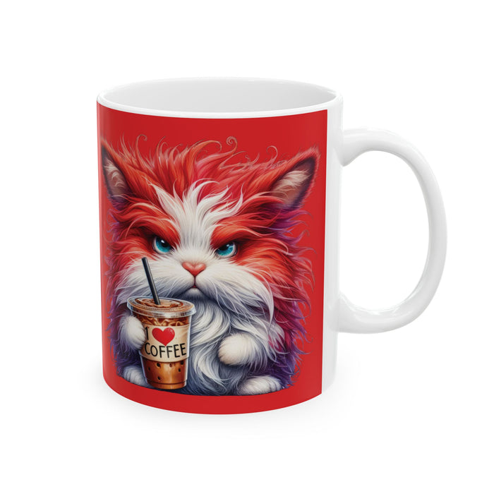 Grumpy Cat Mug, Funny Pet Lover Gift, Red Cat Lady Coffee Cup, Grouchy Cat Mug,