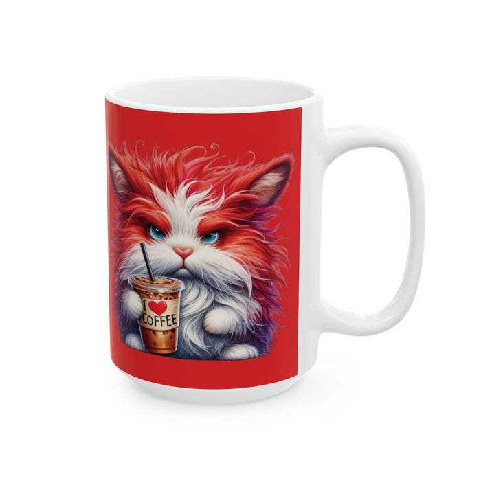 Grumpy Cat Mug, Funny Pet Lover Gift, Red Cat Lady Coffee Cup, Grouchy Cat Mug,