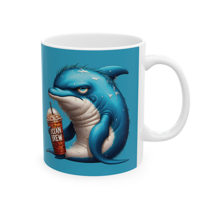 Grumpy Dolphin Coffee Mug – Funny Ocean Animal Cup | Ocean Brew Iced Coffee Gift