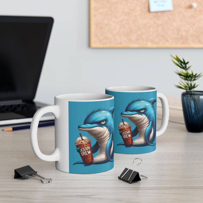 Grumpy Dolphin Coffee Mug – Funny Ocean Animal Cup | Ocean Brew Iced Coffee Gift