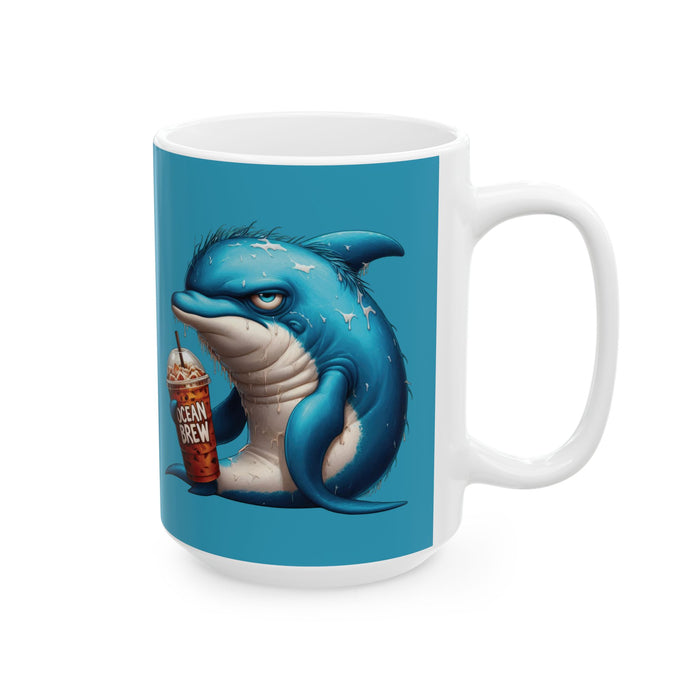 Grumpy Dolphin Coffee Mug – Funny Ocean Animal Cup | Ocean Brew Iced Coffee Gift