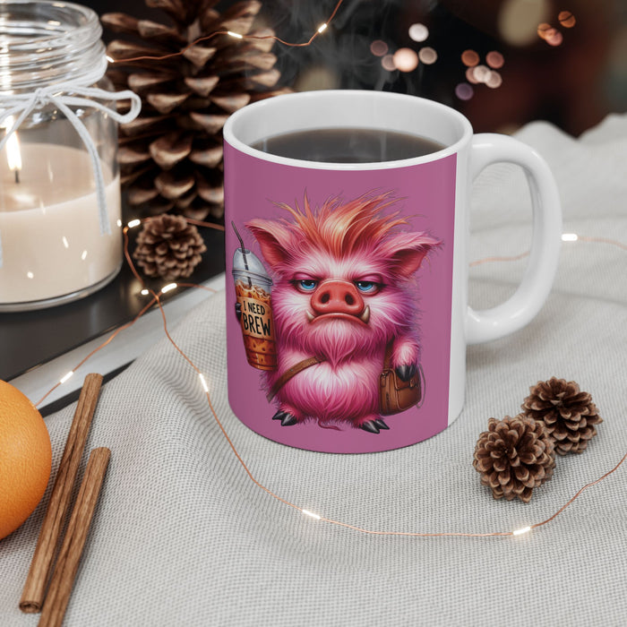 Grumpy Pig Coffee Mug – Funny Cute Animal Cup | I Need Brew Morning Coffee Gift