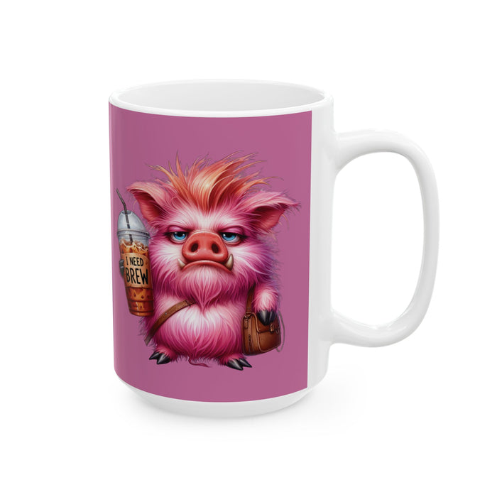 Grumpy Pig Coffee Mug – Funny Cute Animal Cup | I Need Brew Morning Coffee Gift