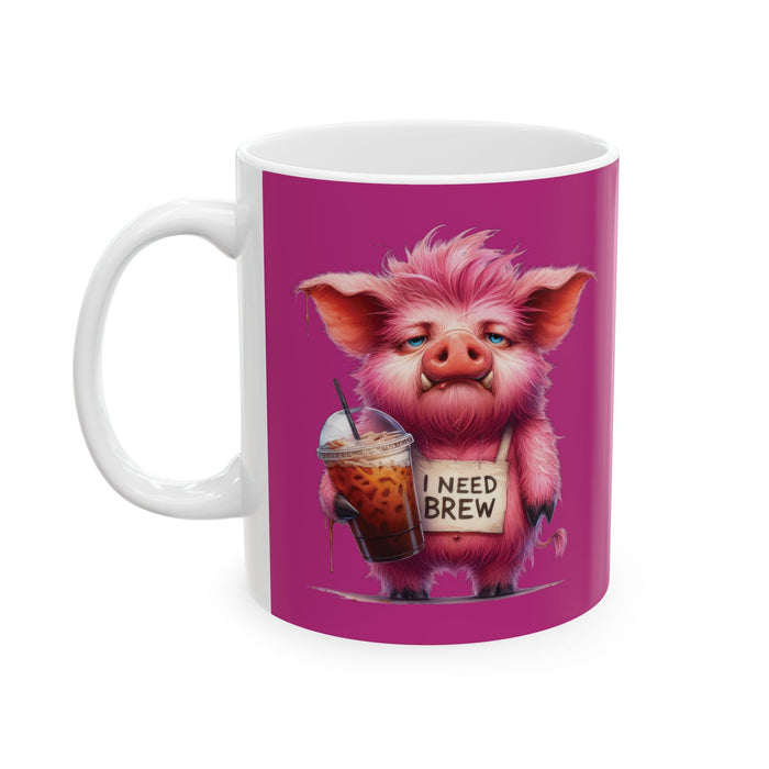 Grumpy Pig Coffee Mug Funny Cute Farm Animal Cup | I Need Brew Iced Coffee Gift