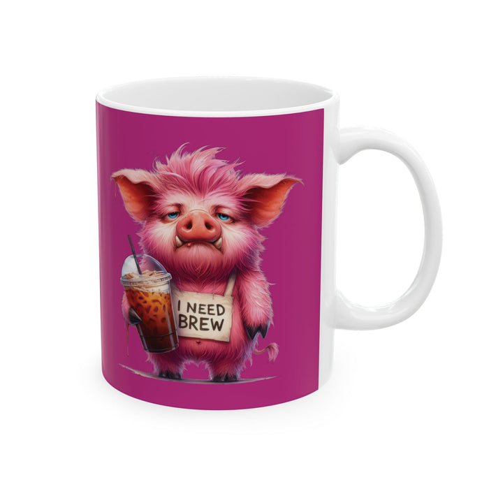 Grumpy Pig Coffee Mug Funny Cute Farm Animal Cup | I Need Brew Iced Coffee Gift
