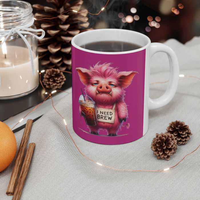 Grumpy Pig Coffee Mug Funny Cute Farm Animal Cup | I Need Brew Iced Coffee Gift