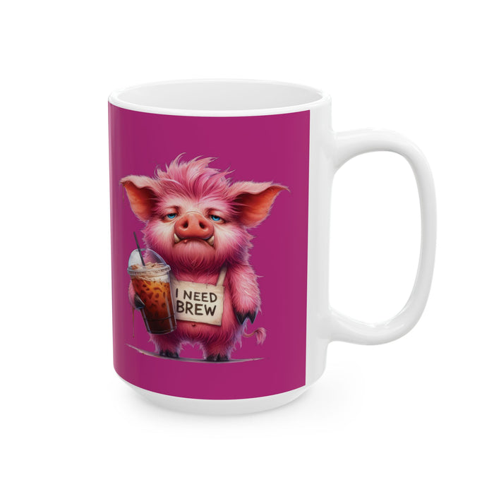 Grumpy Pig Coffee Mug Funny Cute Farm Animal Cup | I Need Brew Iced Coffee Gift