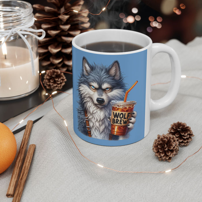 Grumpy Wolf Coffee Mug Funny Wild Animal Cup | Wolf Brew Iced Coffee Lover Gift