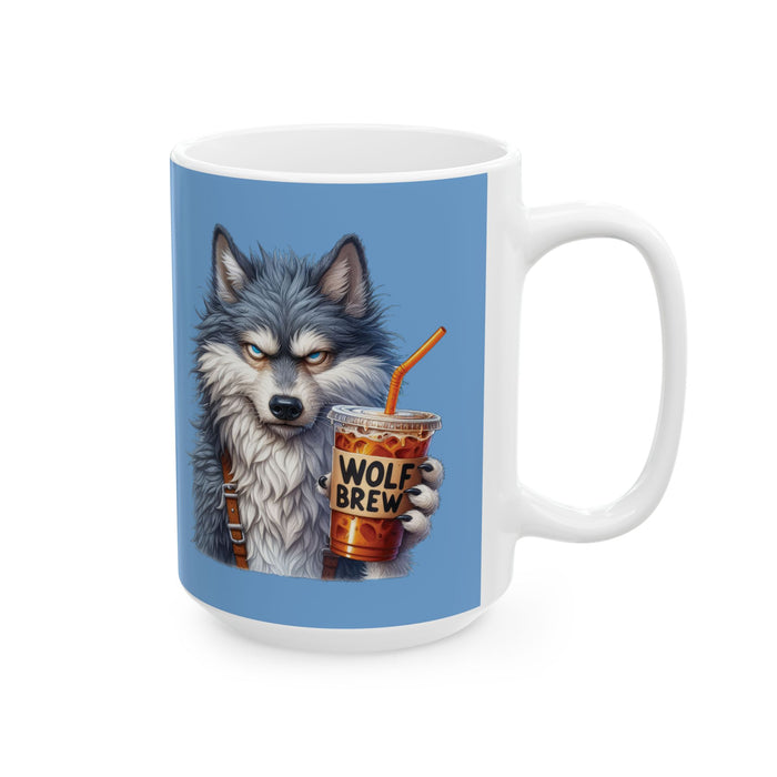Grumpy Wolf Coffee Mug Funny Wild Animal Cup | Wolf Brew Iced Coffee Lover Gift
