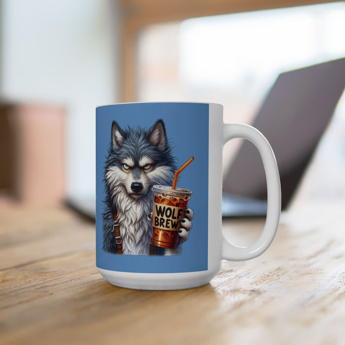 Grumpy Wolf Coffee Mug Funny Wild Animal Cup | Wolf Brew Iced Coffee Lover Gift
