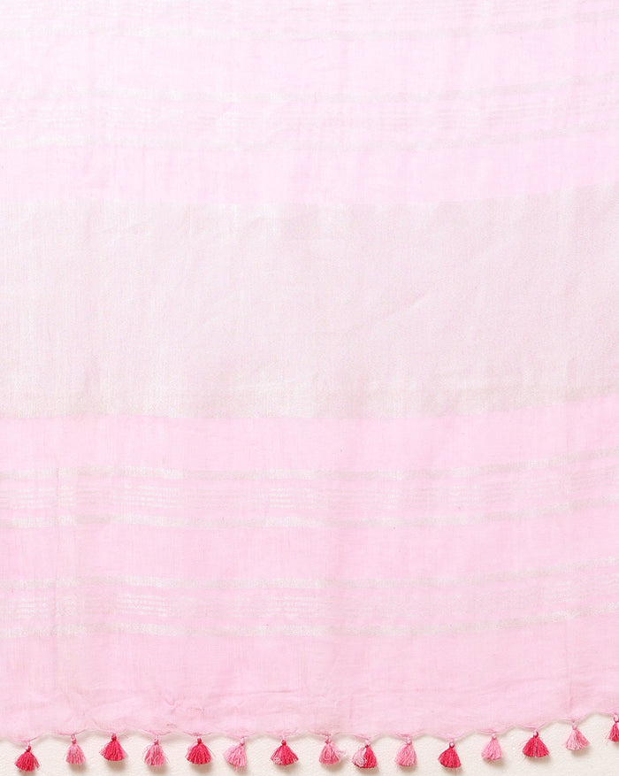 Indiehaat | Pure Linen Embroidered Saree Pink