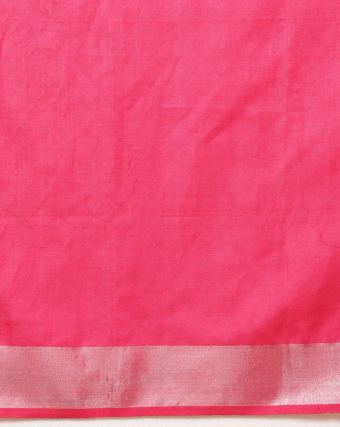 Indiehaat | Pure Linen Embroidered Saree Pink