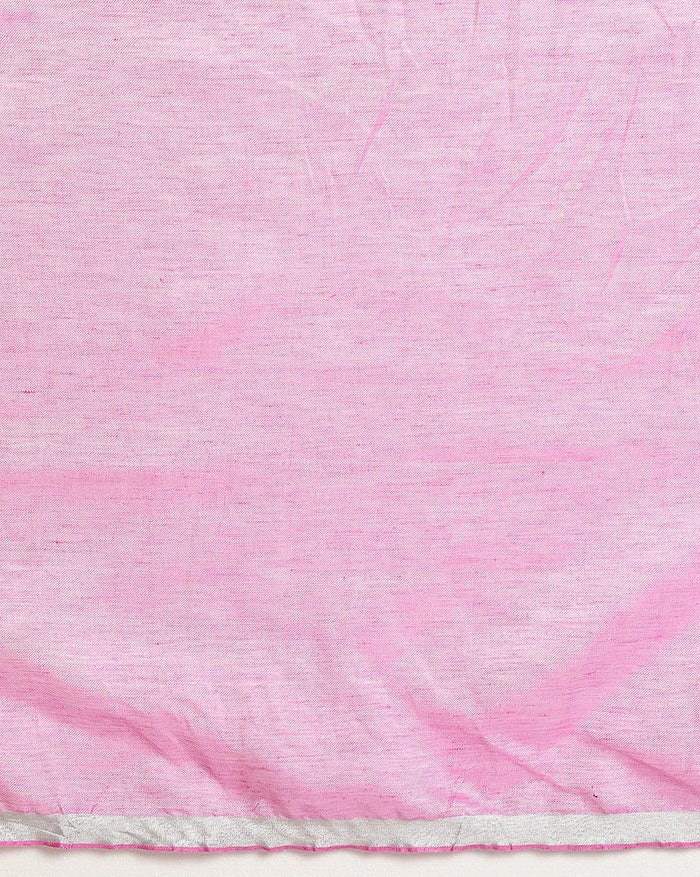 Indiehaat | Pure Linen Hand Embroidered Saree Pink