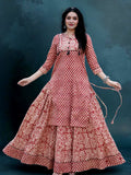 Indiehaat | Blockprint Cotton Long Kurta & Skirt Red