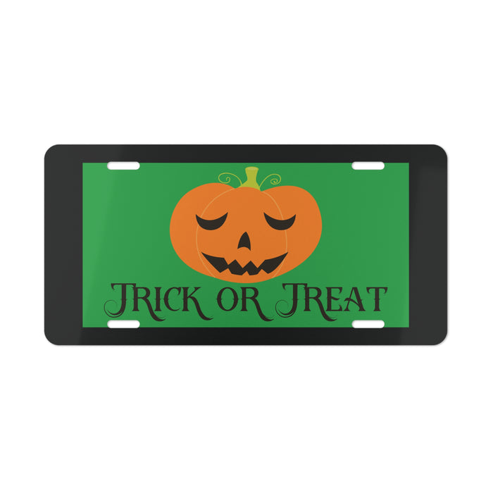 Halloween Custom Front License Plate Pumpkin and Trick or Treat