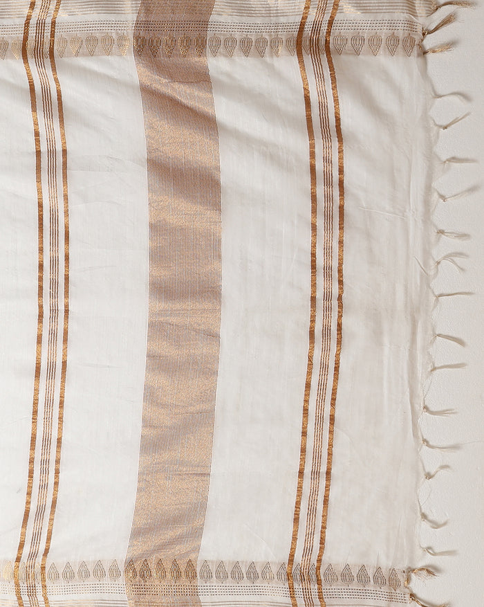 Handcrafted Gleaming Kota Silk White Jacquard Saree