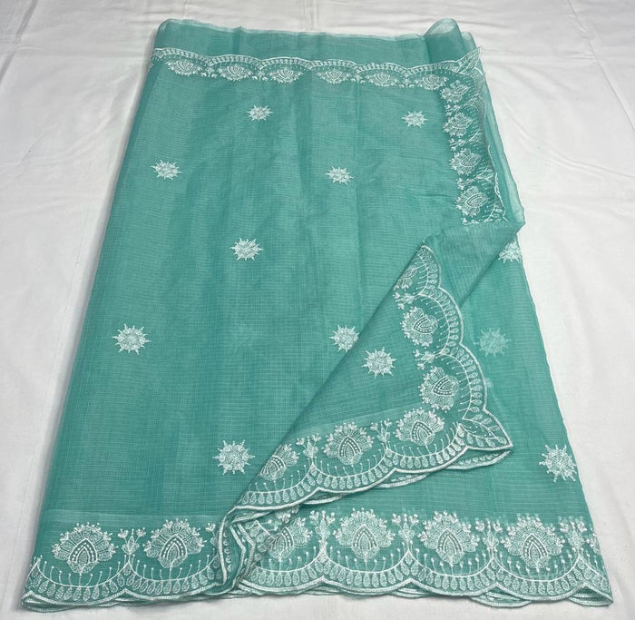 IndieHaat|Kota Doria Saree Embroidered Green 13% Off