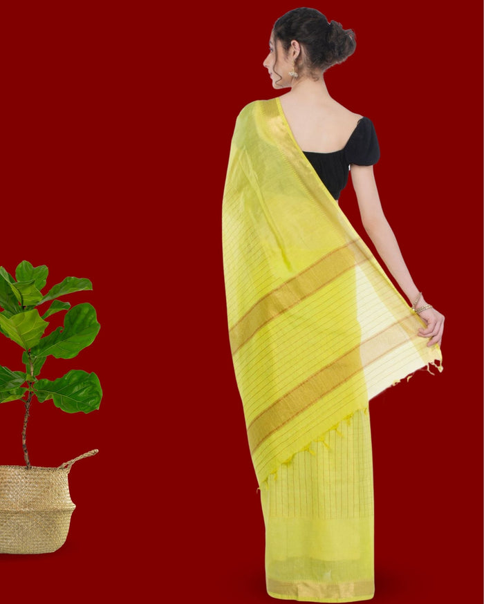 Handcrafted Kota Silk Plain Saree Brass Green