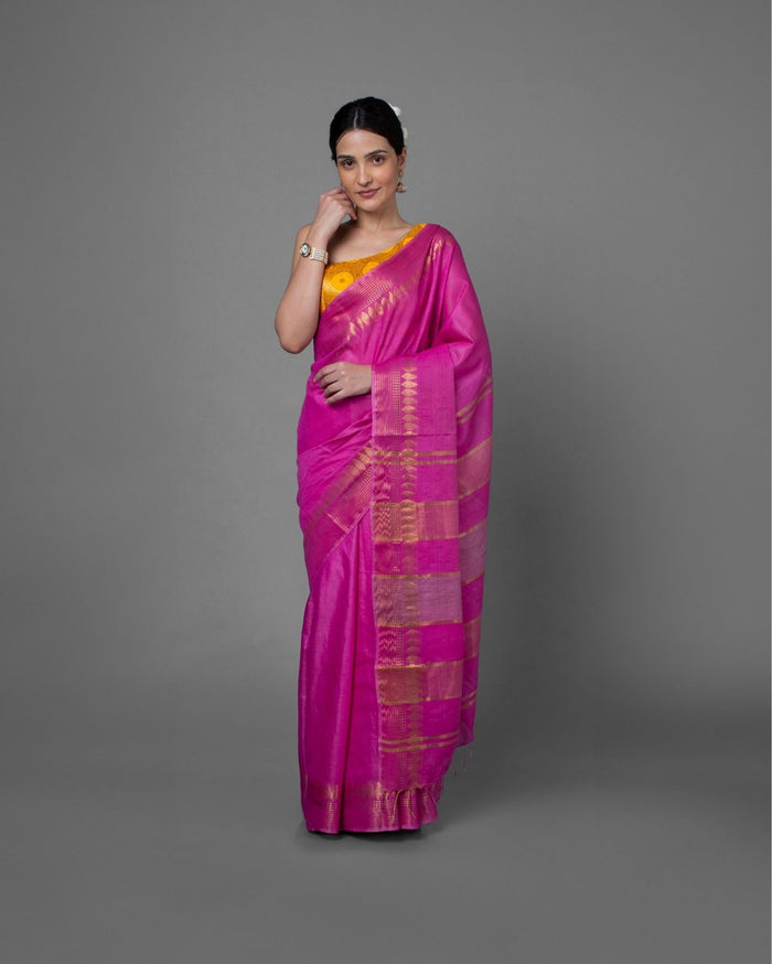 Handcrafted Pastoral Kota Silk Pink Jacquard Saree