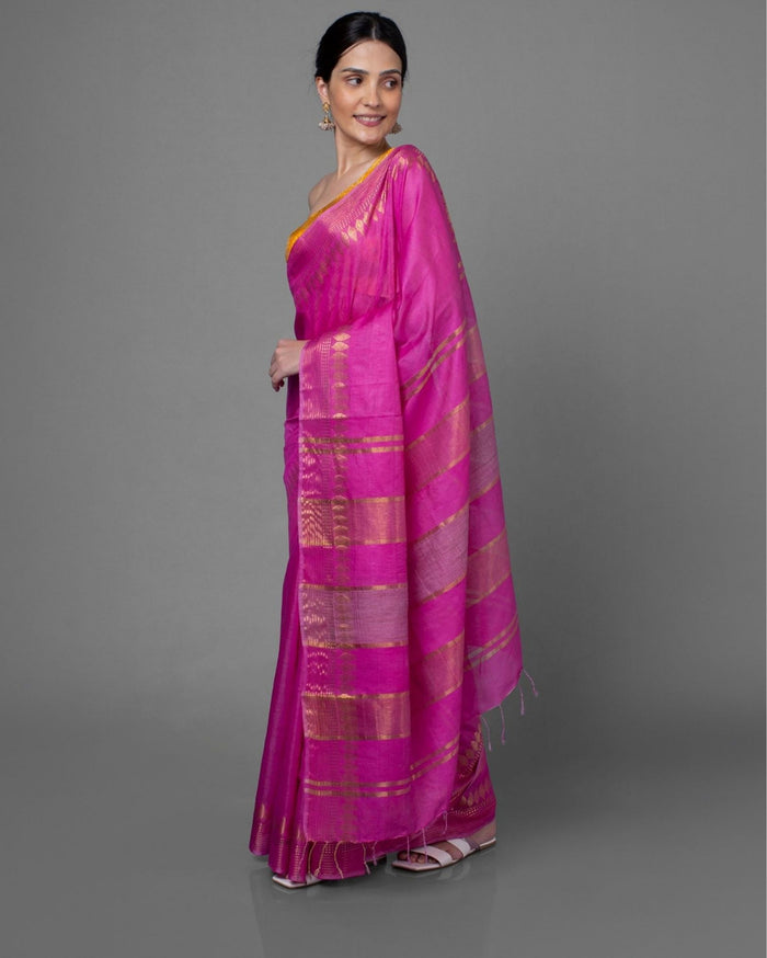 Handcrafted Pastoral Kota Silk Pink Jacquard Saree