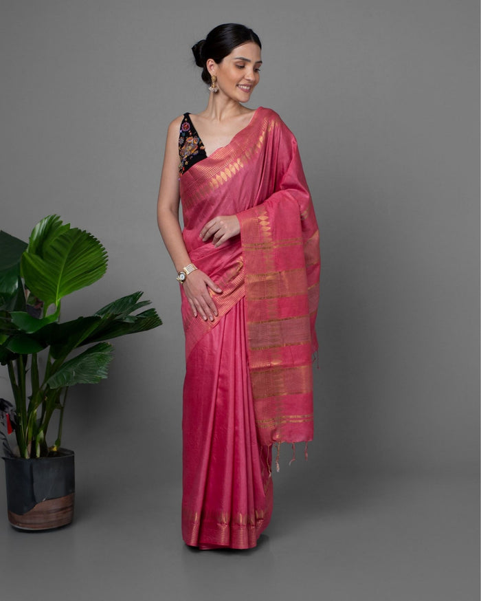 Handcrafted Precious Kota Silk Pink Jacquard Saree