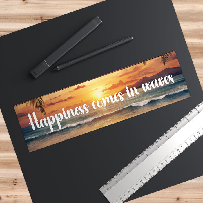 Happiness Comes in Waves Bumper Sticker – Beach Sunset Coastal Car Decal Gift