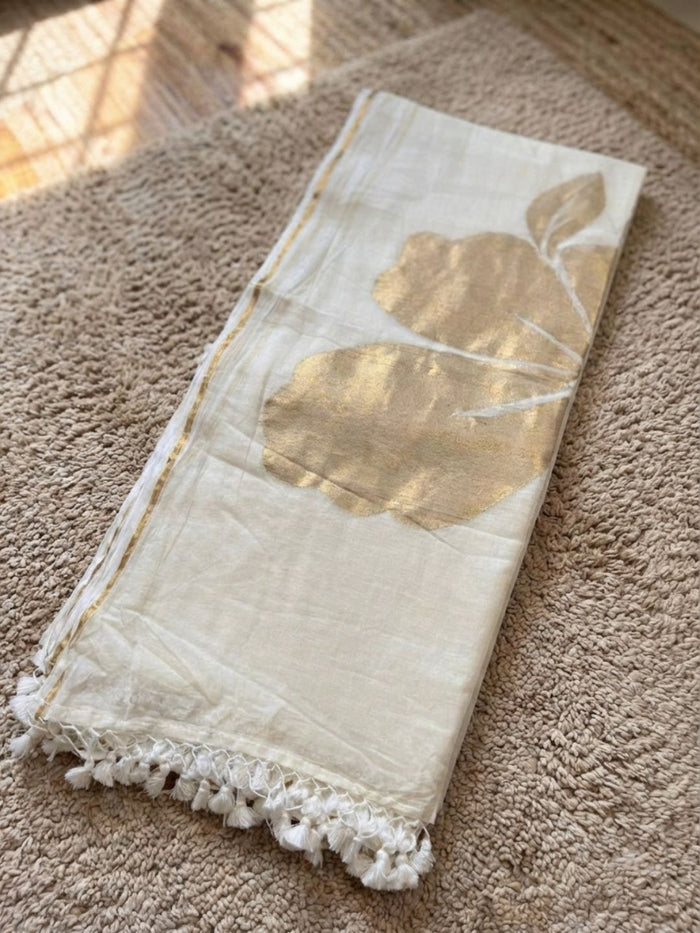 Indiehaat | Pure Mul Cotton Handloom Saree White