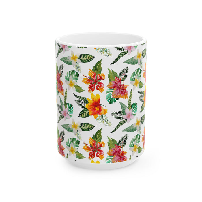 Hibiscus Flower Coffee Mug – Tropical Bloom Ceramic Cup, 2 Sizes Dishwasher Safe