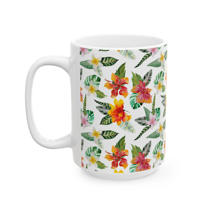 Hibiscus Flower Coffee Mug – Tropical Bloom Ceramic Cup, 2 Sizes Dishwasher Safe