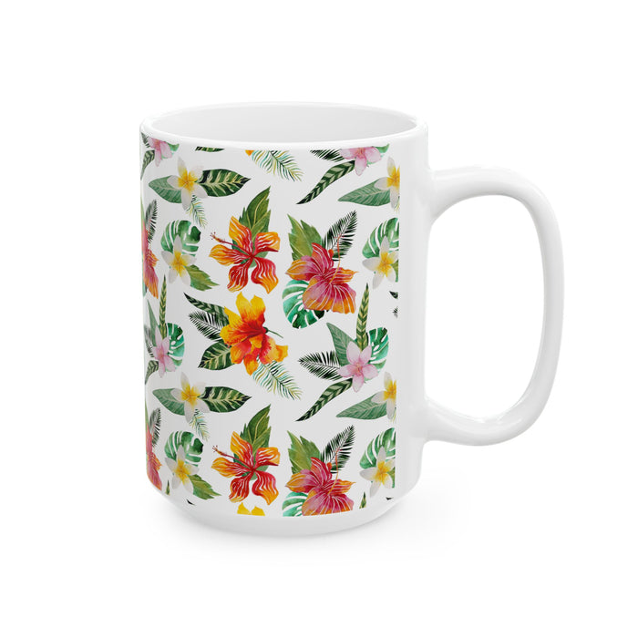 Hibiscus Flower Coffee Mug – Tropical Bloom Ceramic Cup, 2 Sizes Dishwasher Safe