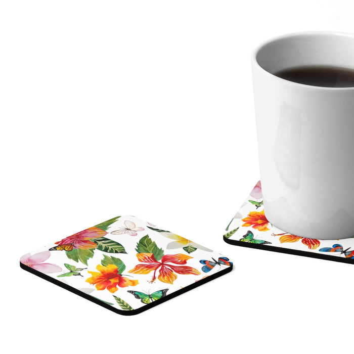 Hibiscus Square Hardboard Coaster Set - 4pcs