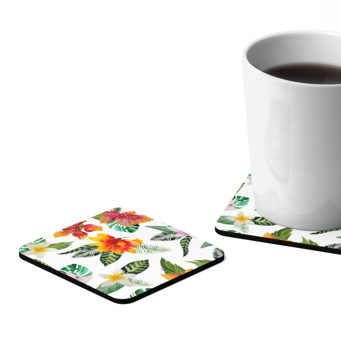 Hibiscus Square Hardboard Coaster Set - 4pcs