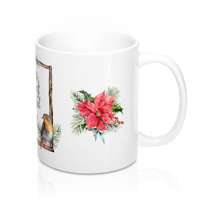 Holiday Christmas Coffee Mug 11oz White Ceramic with Poinsettias