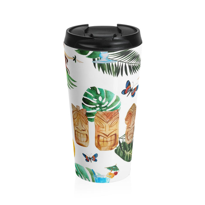 Hula Dancer and Tropical Flower Stainless Steel Travel Mug,  15oz
