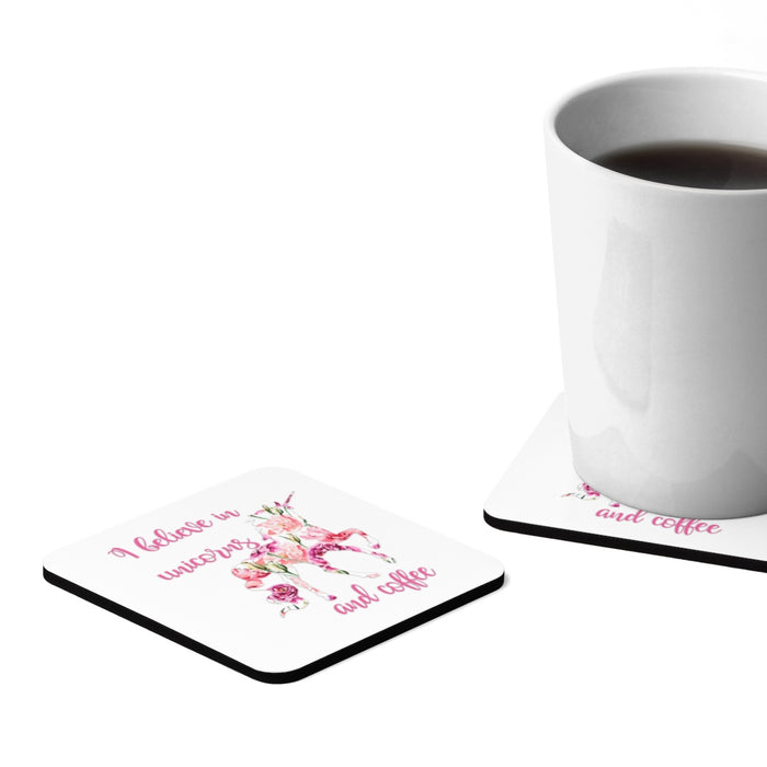I Believe in Unicorns Square Hardboard Coaster Set - 4pcs